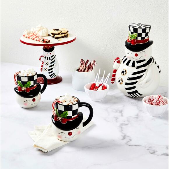 MACKENZIE CHILDS Nostalgia Snowman Pedestal Platter Christmas Holiday NEW - Picture 4 of 6